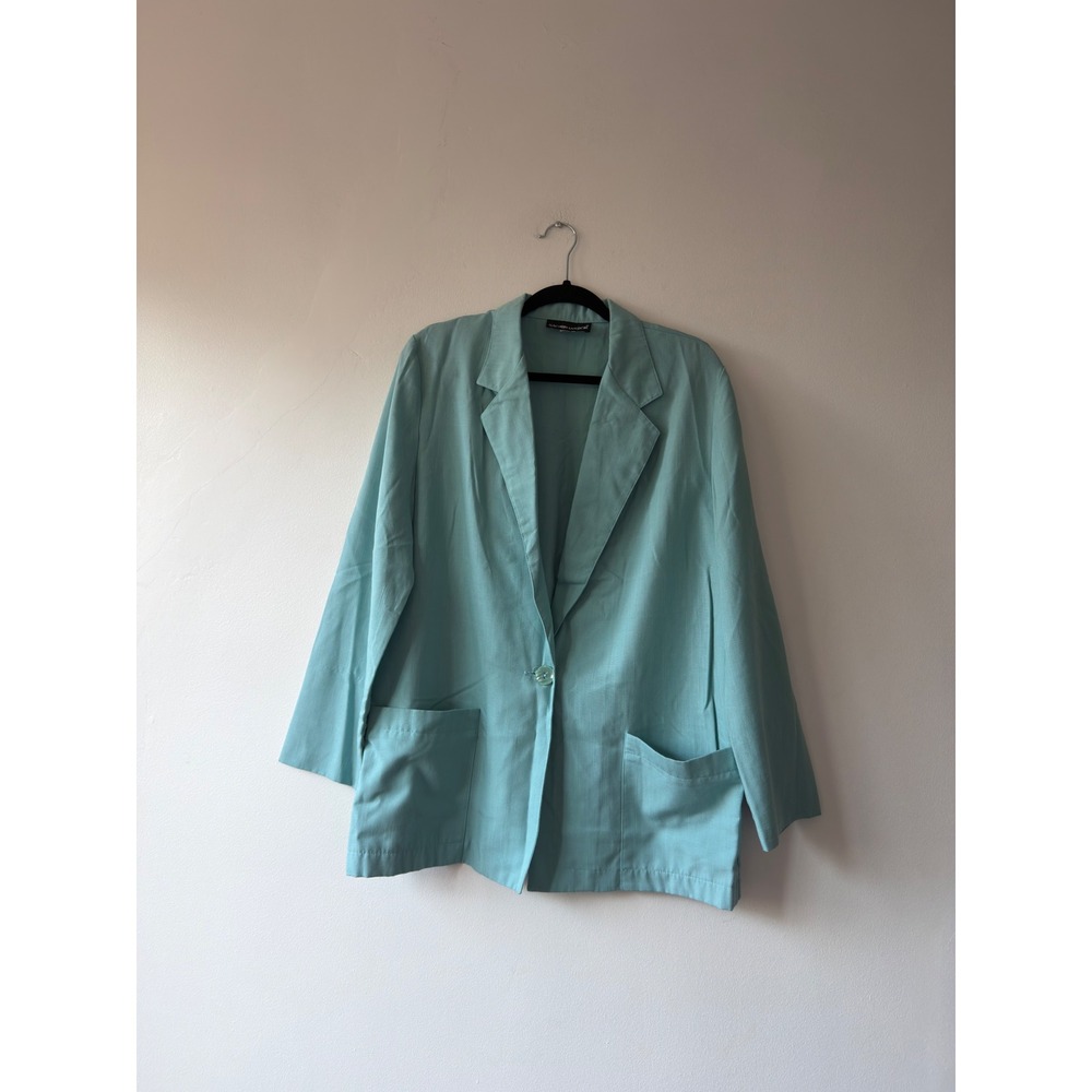 Sag Harbor Vintage‎ Teal Blue Single Button Blazer Jacket Notched Lapel Size 14